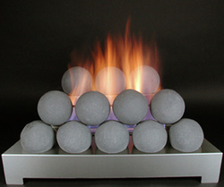 gray fire balls in unvented gas fireplace