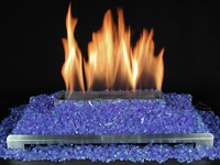 ventless gas fireplace with crushed blue glass highly reflective