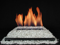 vent free gas log fireplace alternative with crushed white fire glass.